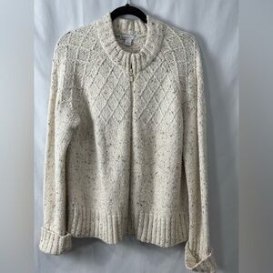 Dressbarn Full Zip Sweater  Blue, Black, White Tweed, Size XL Acrylic/Wool Blend